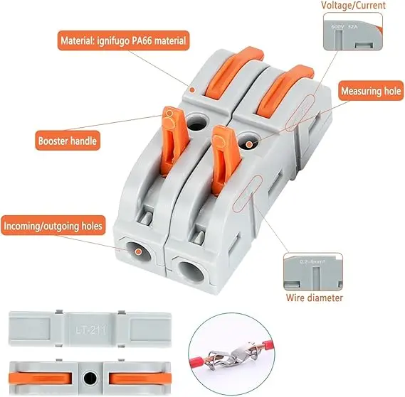 Connecteurs de câble Connecteur de câblage Pct Terminal 2ENTRE 2SORTIES.webp