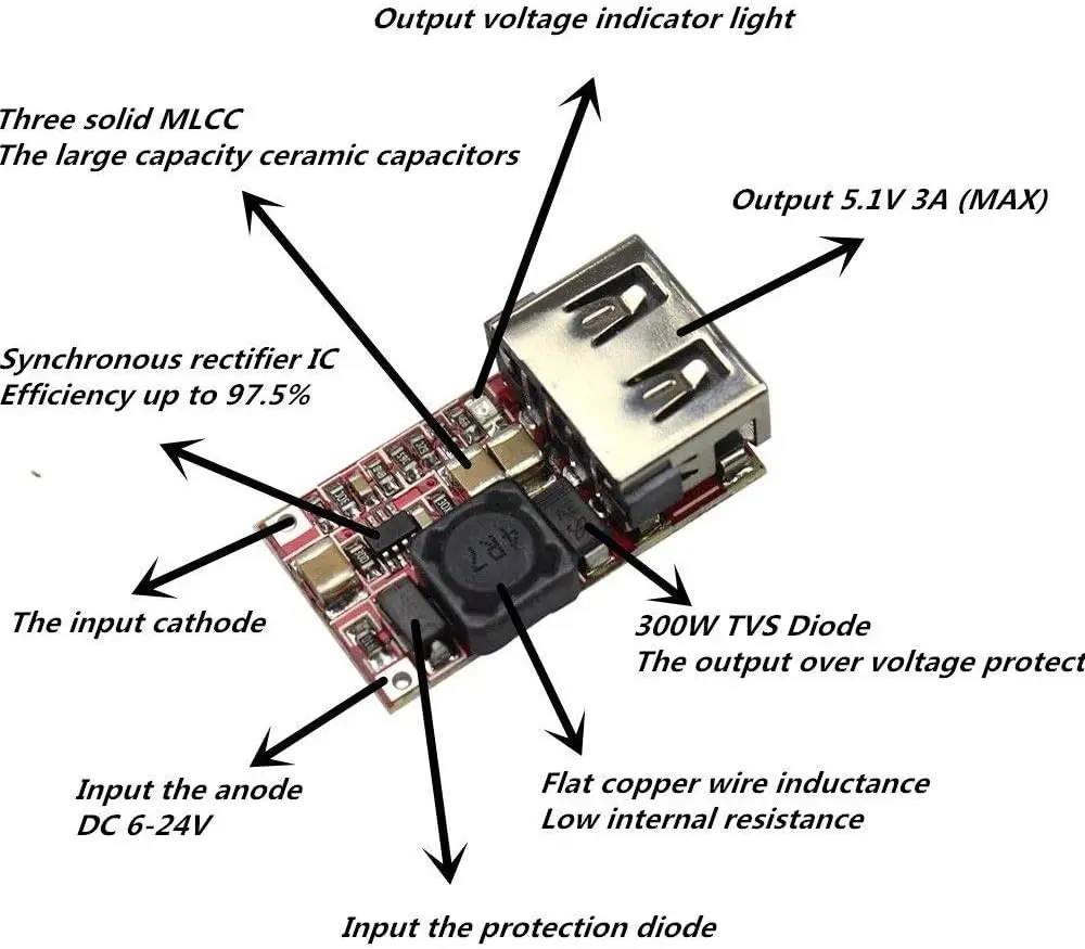 6-24V 24V 12V to 5V USB Step Down Module DC-DC Converter  DC-DC Module Buck 6 24V 12V  24V à 5V 3A _1.webp