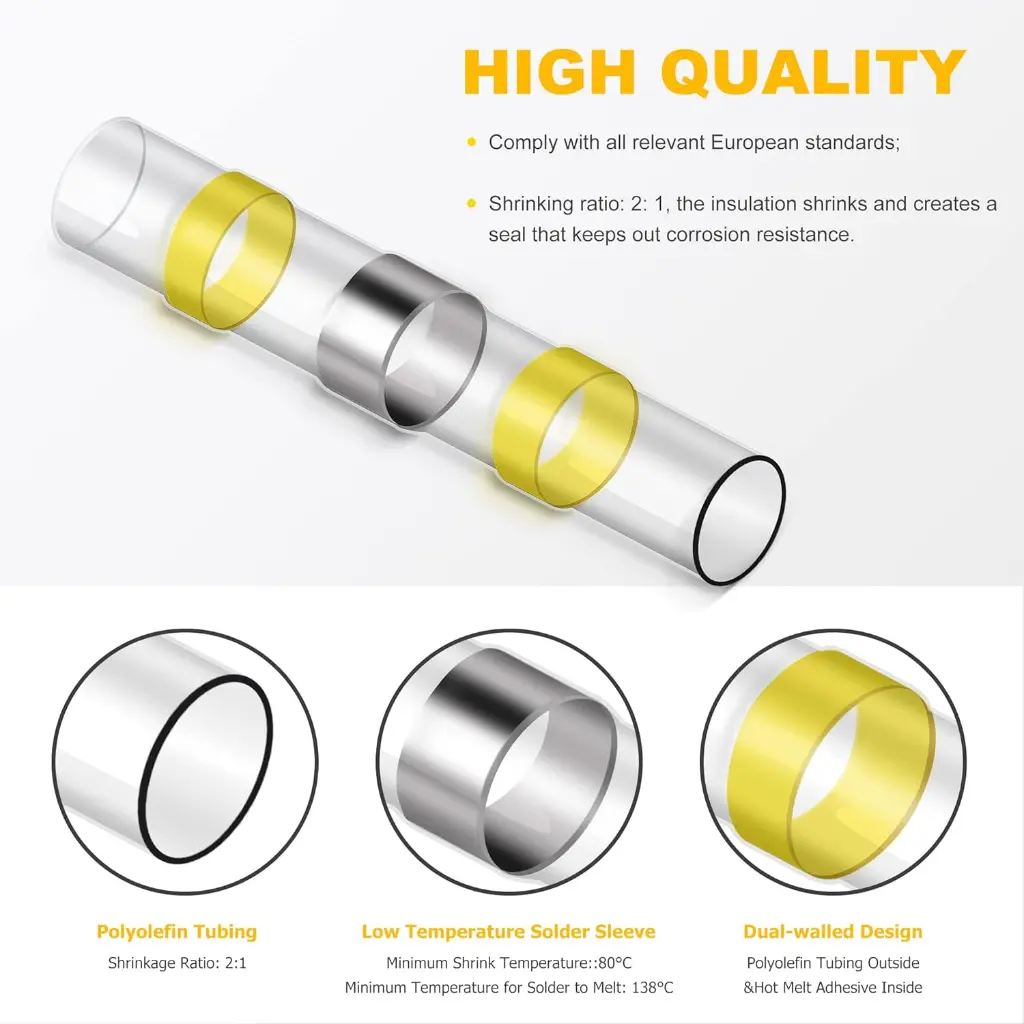 connecteurs de fil à souder thermorétractables étanches isolés pour marin, avion, bateau, camion, stéréo, joint 2.webp