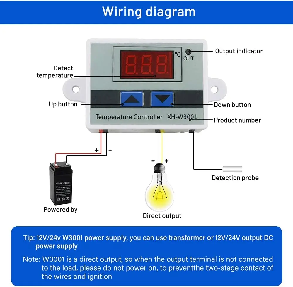 XH-W3001 DC 110V–220V 1500W 10A Digital Microcomputer Temperature Controller with Digital Display, Thermostat Switch, and NTC Sensor_2.webp