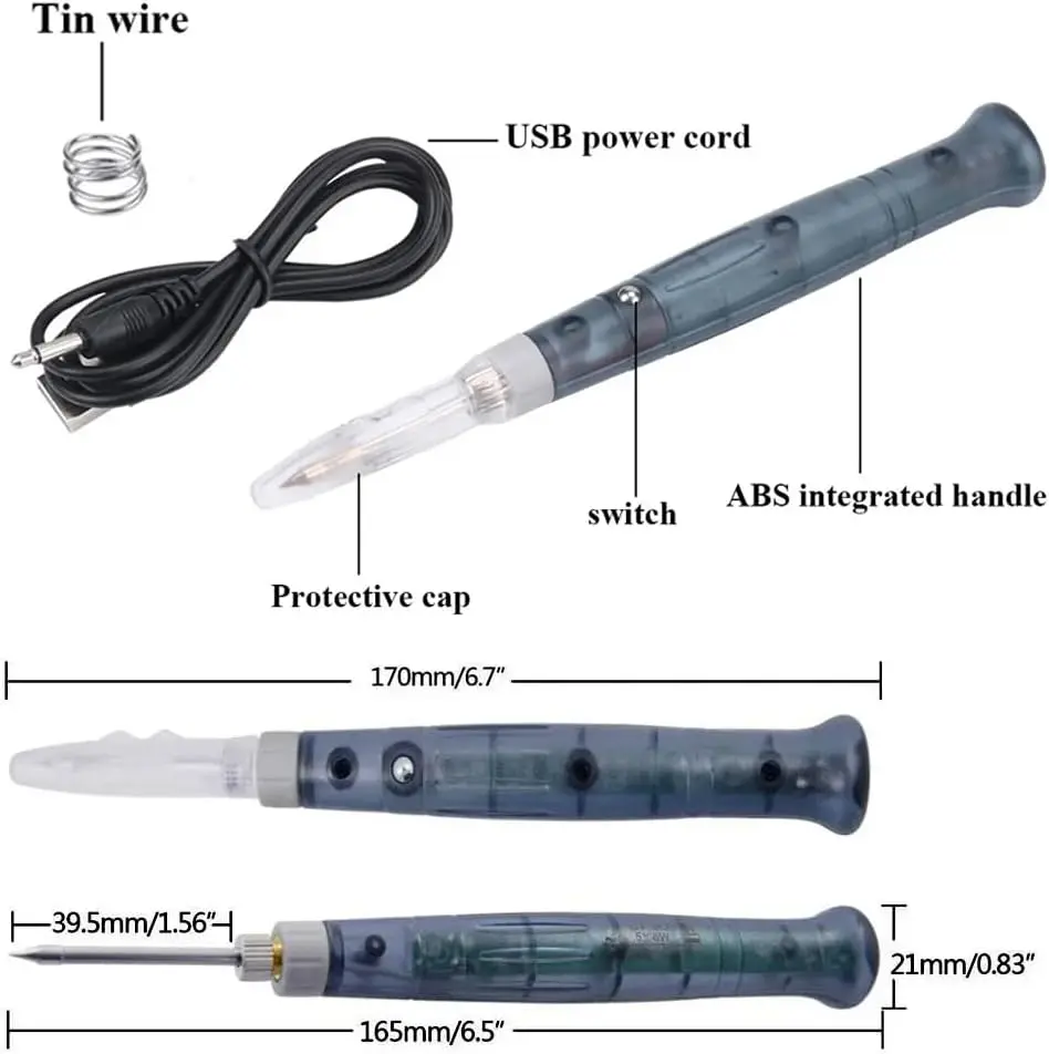 Fer à souder USB en forme de stylo 5 V 8 W, Kit d'outil de soudure portatif à chauffe rapide – Compact pour réparation électronique, projets DIY, bijouterie et PCB (ingénieursbricoleurs)2.webp