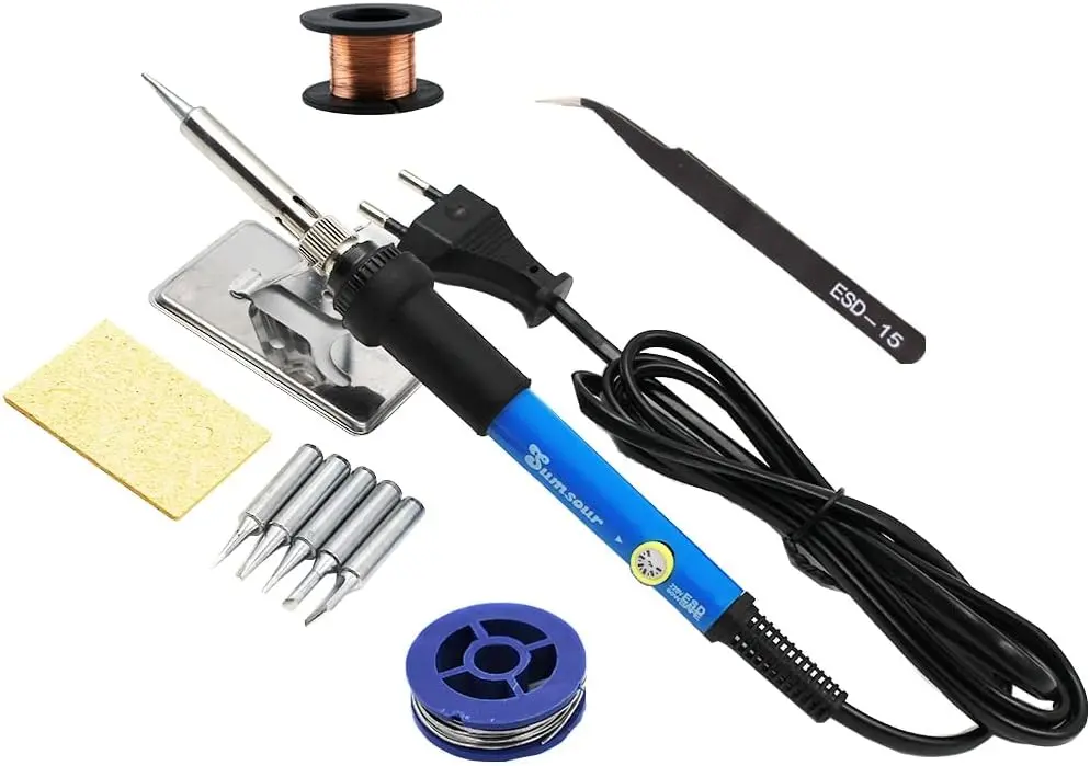 Fer à souder électrique à température réglable 220 V 110 V 60 W 80 W Station de soudure de reprise Pistolet chauffant Pointes Outil de réparation - (Puissance _ Version prise EU 220 V  Couleur _ Kit fer 60 W)1.webp