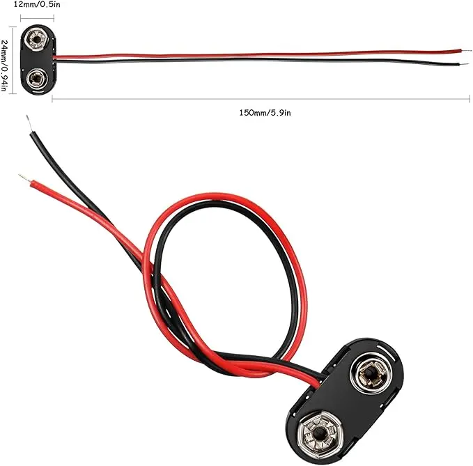 9V Connecteurs de Clip de Batterie PP3 Connecteur de Batterie à Pression T-Type Snap de Batterie en Plastique avec 150 mm Câble Volant.webp