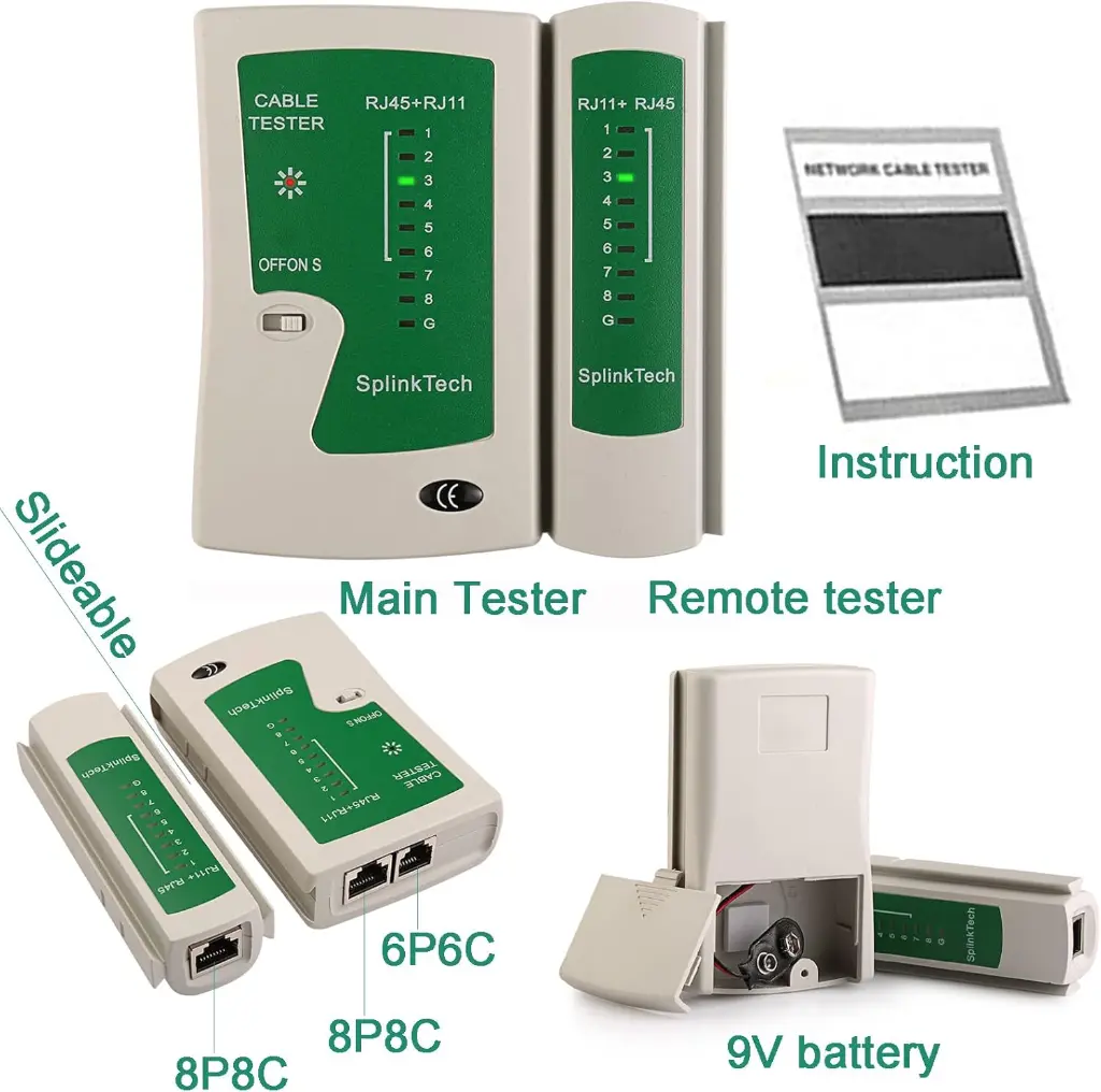 Network Tool Kit Professional Network Maintenance LAN Cable Tester, RJ45 Crimper 9 in 1 Repair Tools RJ45 Crimp Tool, 8P8C RJ45 Connectors, Cable Tester, Screwdriver, Stripping Pliers 2.webp