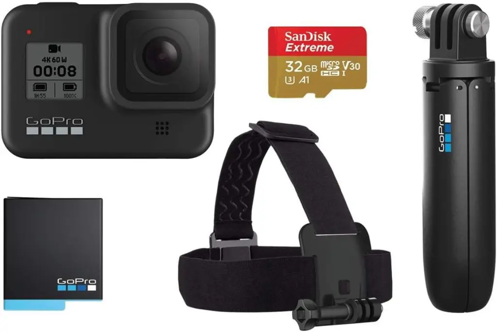 GoPro HERO8 Black Retail Bundle - Includes HERO8 Black Camera Plus Shorty, Head Strap, 32GB SD Card, and 2 Rechargeable Batteries1.webp