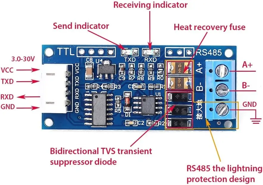 DONGKER TTL vers RS485 Convertisseur XY-K485 TTL-vers RS485 Module convertisseur de port série Contrôle automatique de la direction du flux Carte adaptateur pour AVR2.webp