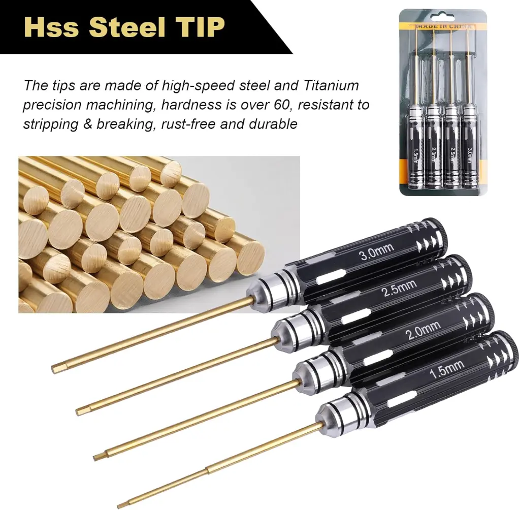 Hobbypark 1.5mm 2.0mm 2.5mm 3.0mm Hex Screw Driver Set Titanium Hexagon Screwdriver Allen Wrench Tool Kit for RC Car Multi-Axis FPV Racing Drone RC Quadcopter Helicopter Models_2.webp
