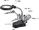 Helping Hands Soldering - ZRAMO LED Light Desktop Magnifier with 360-Degree Roating Lens, 3.5X 12X Illuminated with Clamp and Alligator Clips Red Hands Free Bench Magnifier 1.webp