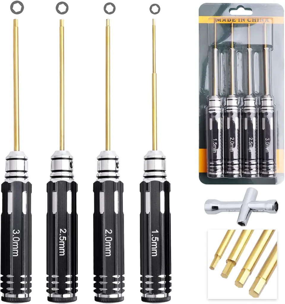 Hobbypark 1.5mm 2.0mm 2.5mm 3.0mm Hex Screw Driver Set Titanium Hexagon Screwdriver Allen Wrench Tool Kit for RC Car Multi-Axis FPV Racing Drone RC Quadcopter Helicopter Models.webp
