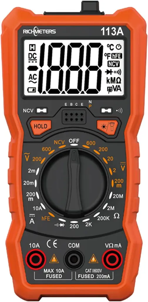 RICHMETERS RM113A Multimeter NCV Digital Multimeter 2000 Counts HFE AC5DC Voltage Measuring Meter with Flash Light Backlight.webp
