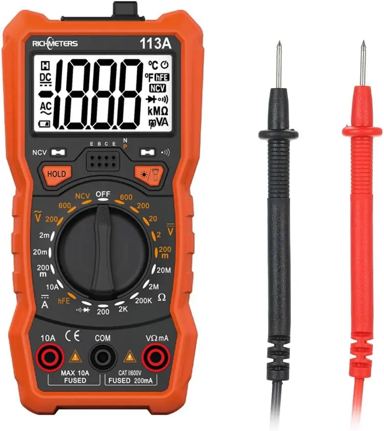 RICHMETERS RM113A Multimeter NCV Digital Multimeter 2000 Counts HFE ACDC Voltage Measuring Meter with Flash Light Backlight.webp