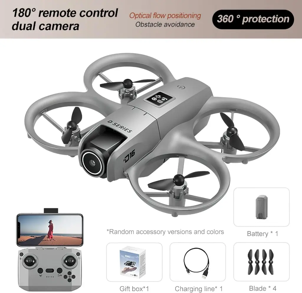 New D16 Dron Dual HD Camera Foldable Remote Control Drone with Optical Fow Hover Auto Intelligent Obstacle Avoidance Indoor and Outdoor Drone 1.webp