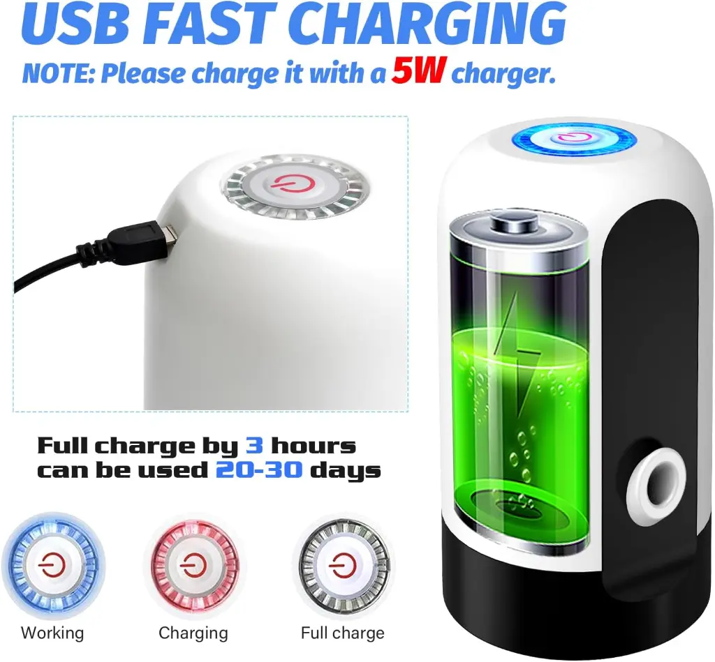 GetKen 5 Gallon Water Table Pump Rechargeable, Water Dispenser for 5 Gallon Bottle Bottom Loading, Portable USB Charging Automatic Drinking Mini Water Jug Dispenser, for Camping, Kitchen3.webp