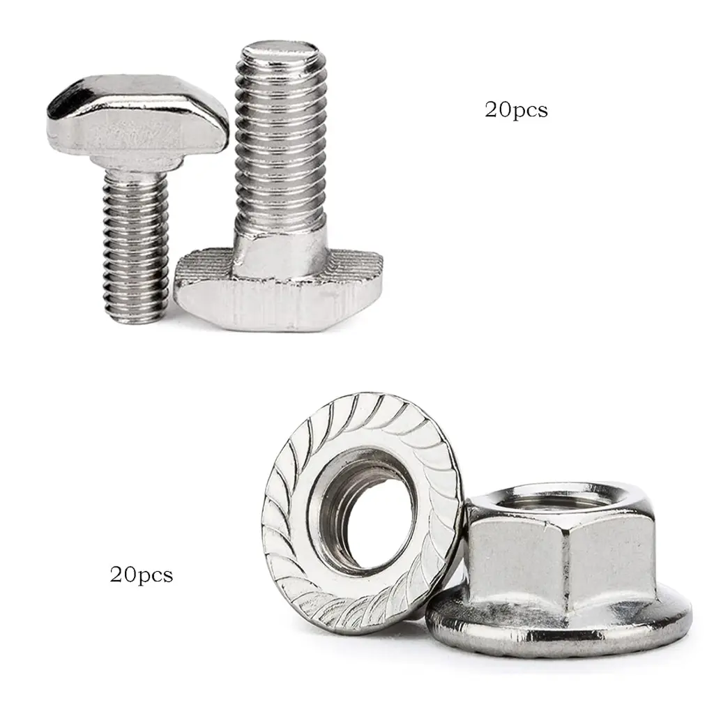 2020 Series Hammer Head Bolt T Screw and 20pcs Flange Nut Set,Nickel Plated,for 2020 Series European Standard T-Slot Aluminum Profile3.webp