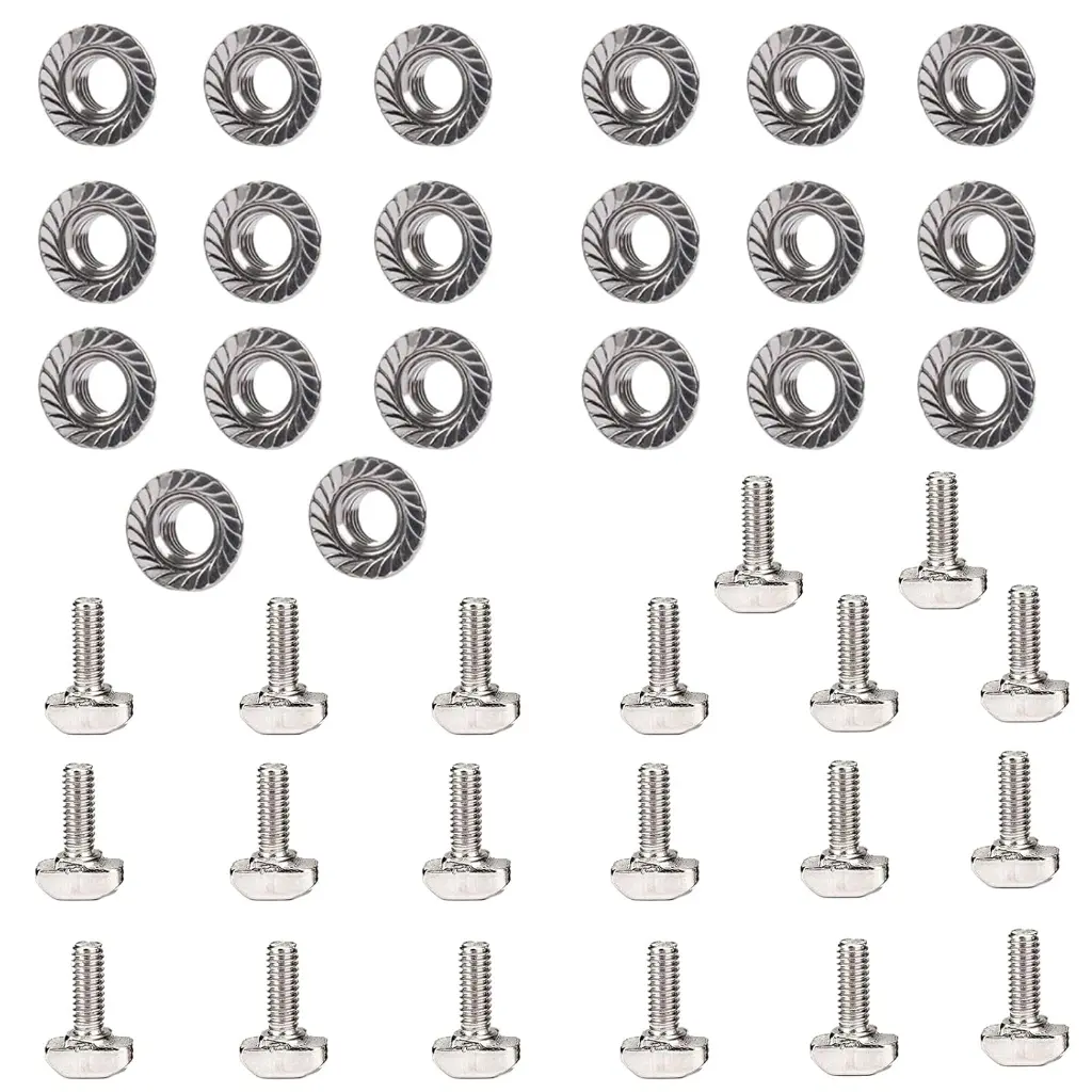 2020 Series Hammer Head Bolt T Screw and 20pcs Flange Nut Set,Nickel Plated,for 2020 Series European Standard T-Slot Aluminum Profile1.webp
