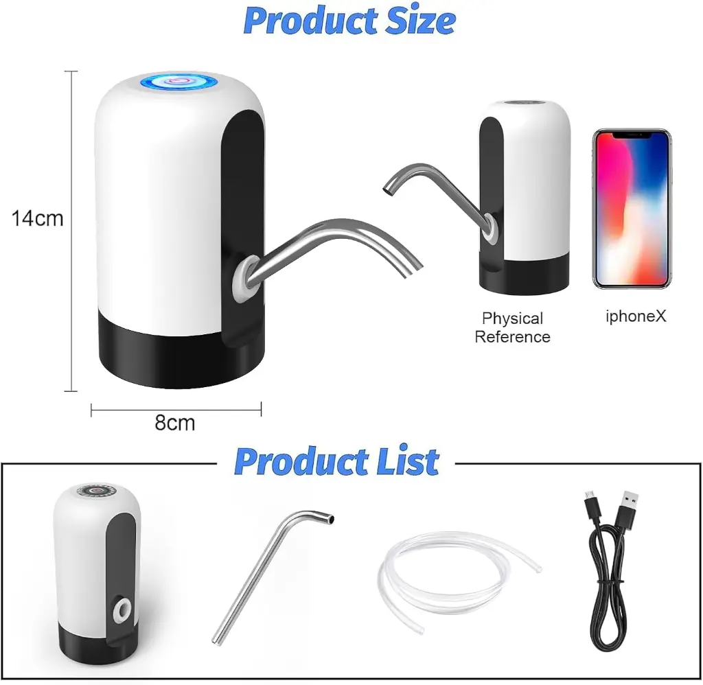 GetKen 5 Gallon Water Table Pump Rechargeable, Water Dispenser for 5 Gallon Bottle Bottom Loading, Portable USB Charging Automatic Drinking Mini Water Jug Dispenser, for Camping, Kitchen1.webp