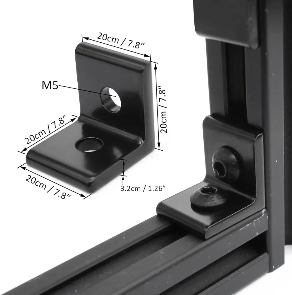 2020 Aluminum Extrusion T Slot Corner Bracket 20 Series Extruded Hardware L Connector with M5 Nuts Bolts for  20mm T V Slot Black Aluminum Profile Rail Accessories1.webp