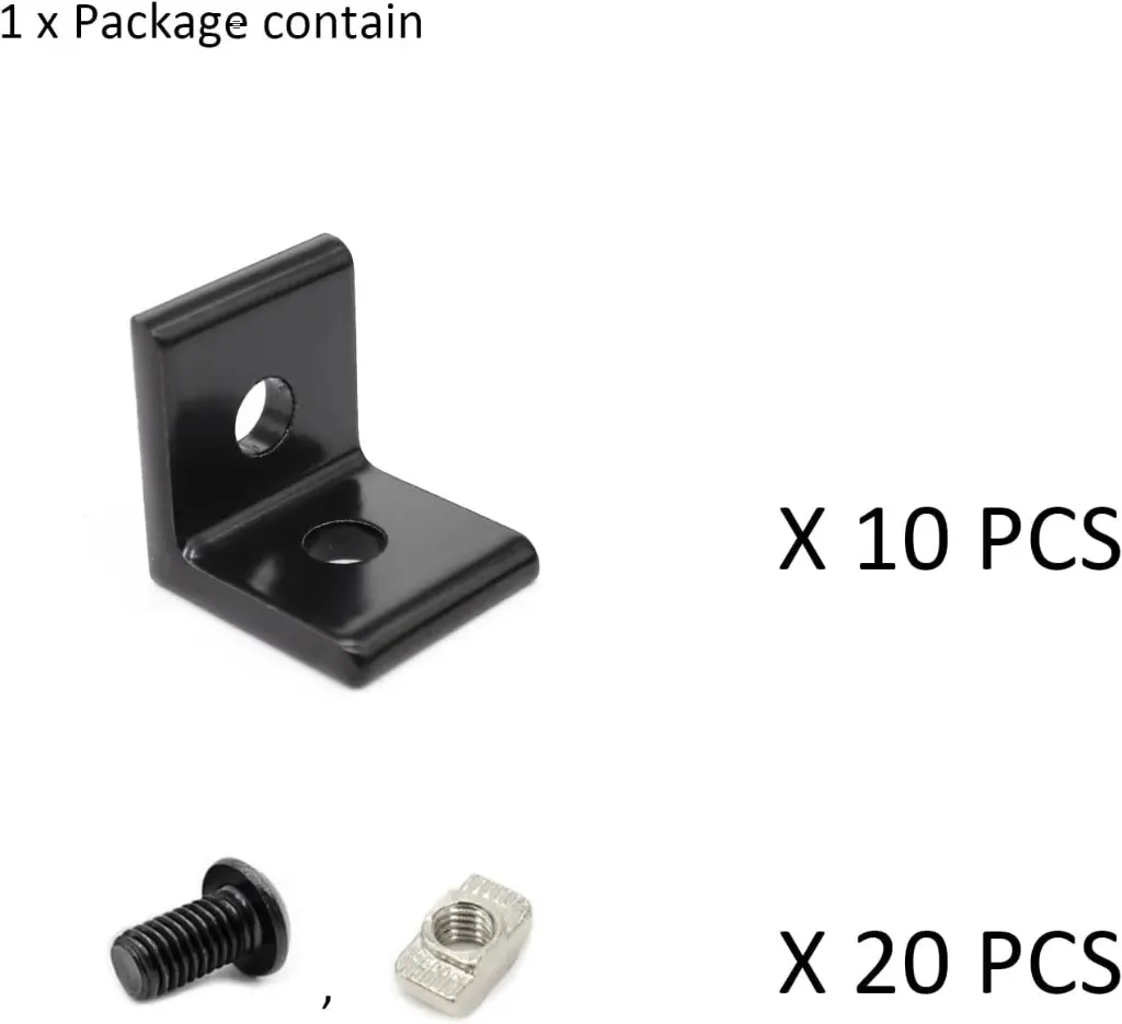 2020 Aluminum Extrusion T Slot Corner Bracket 20 Series Extruded Hardware L Connector with M5 Nuts Bolts for  20mm T V Slot Black Aluminum Profile Rail Accessories3.webp