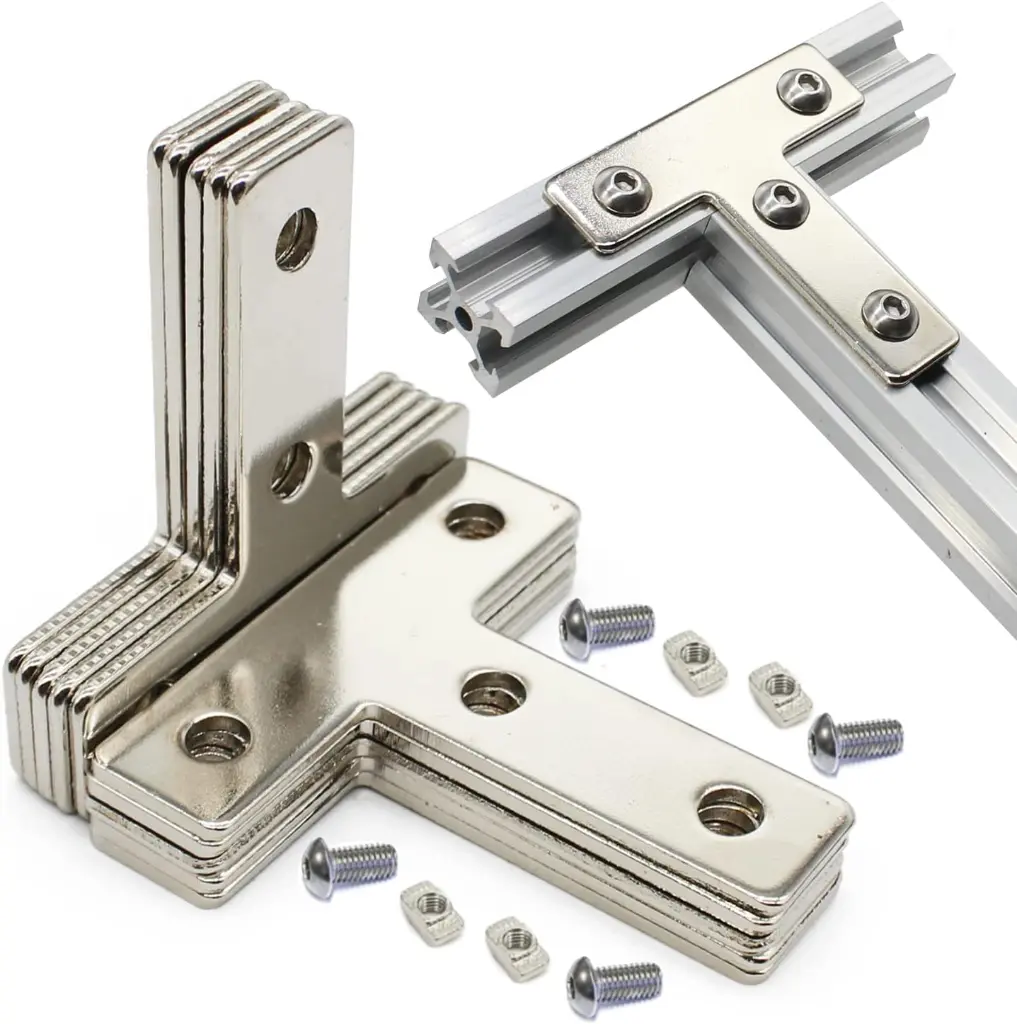 10 Sets Aluminum T Brackets - 10Pcs 2020 Profiles Joint Brackets with 40Pcs M5 T Slot Nuts and Bolts for T Slot Rail 1.webp