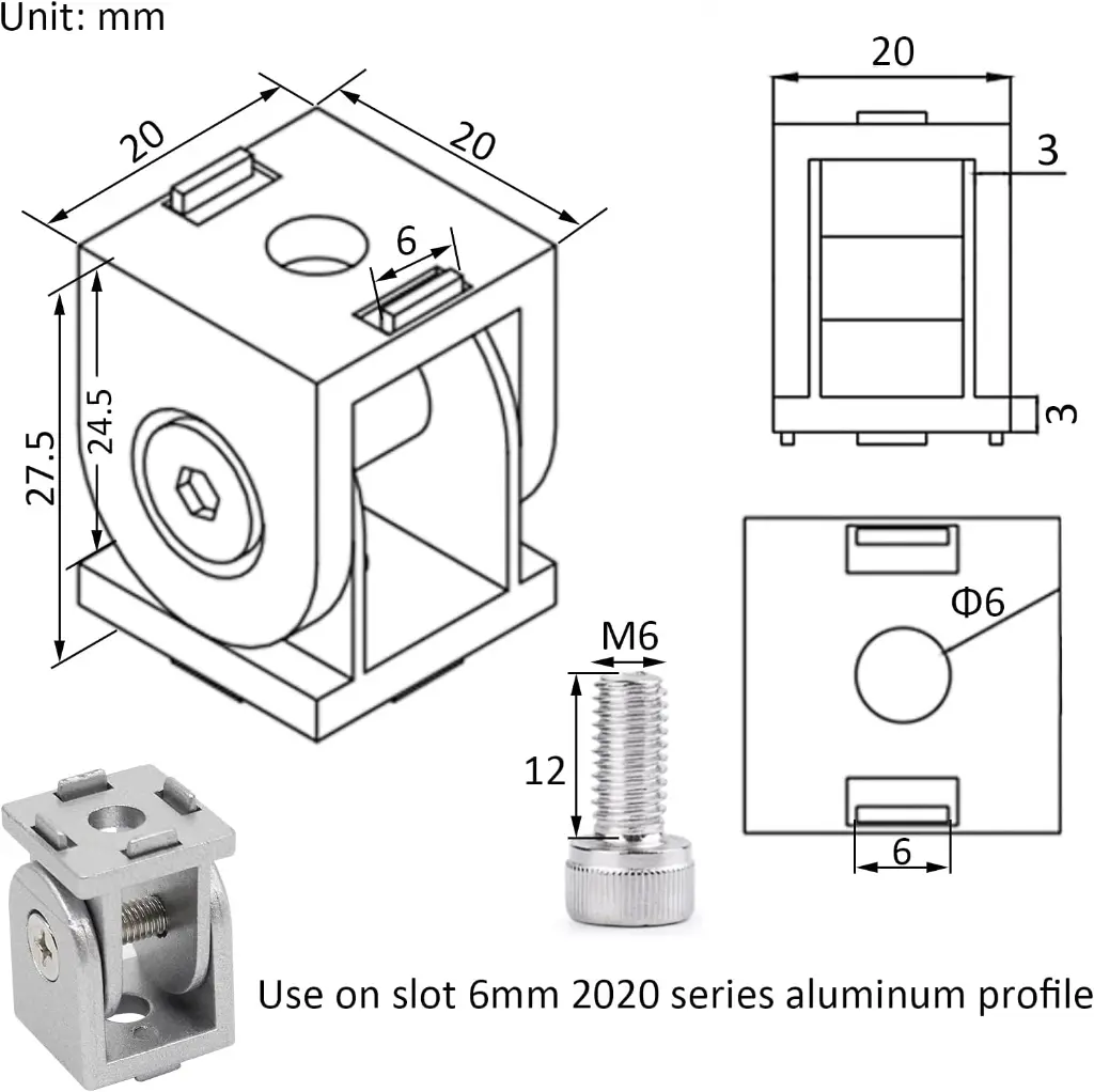 4 Sets Black 2020 Aluminum Extrusion Pivot Hinge Swivel Degree Angle Bracket with Handle for 20 Series 201.webp