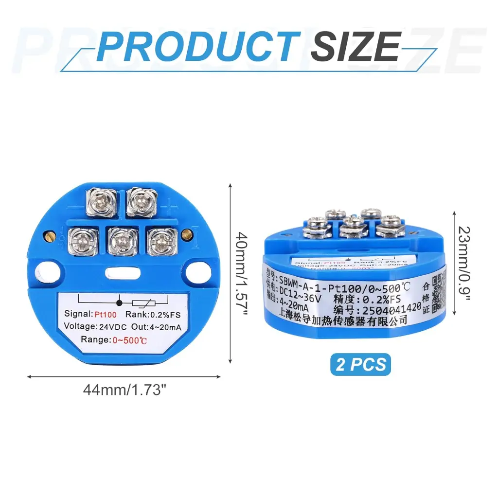 RTD PT100 temperature transmitter module, 0-500 °C range, 4-20 mA output_1.webp