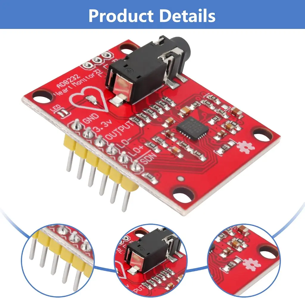 ECG Module AD8232 Heart Pulse Measurement, Heart Rate Sensor Module, ECG Monitoring Sensor Kit for Arduino with Cable_2.webp