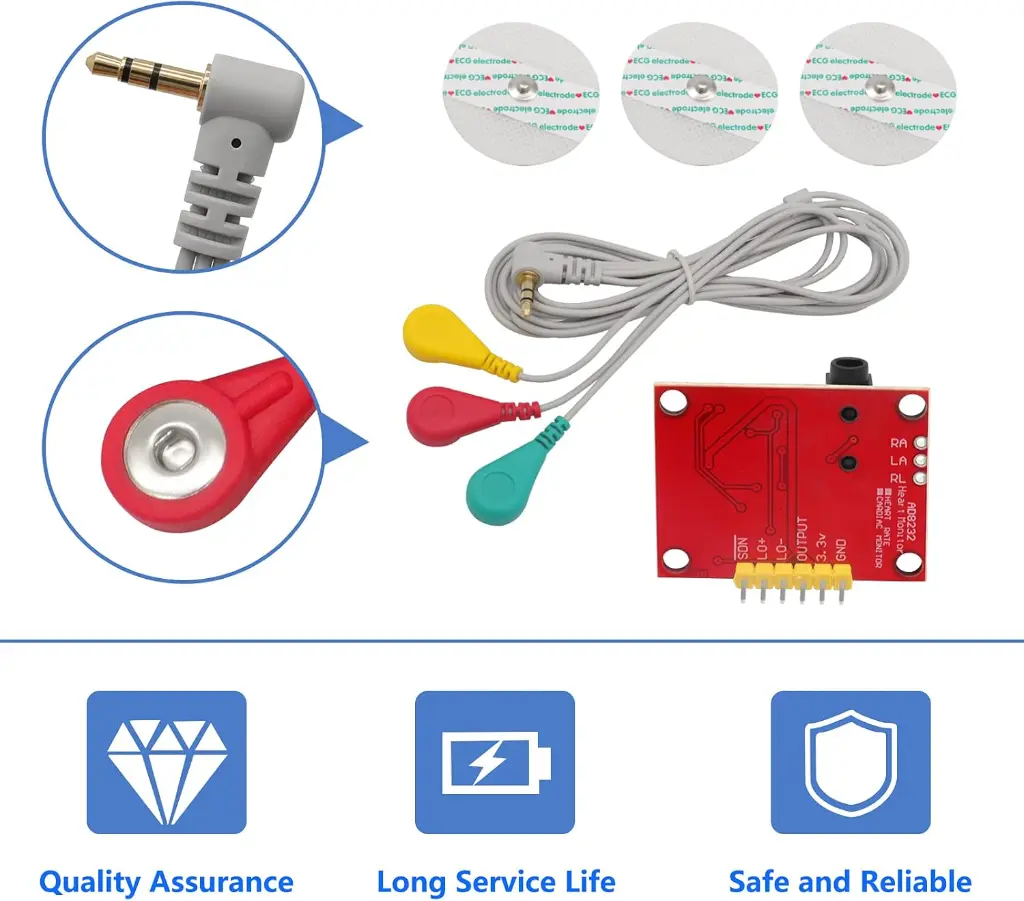 ECG Module AD8232 Heart Pulse Measurement, Heart Rate Sensor Module, ECG Monitoring Sensor Kit for Arduino with Cable_1.webp