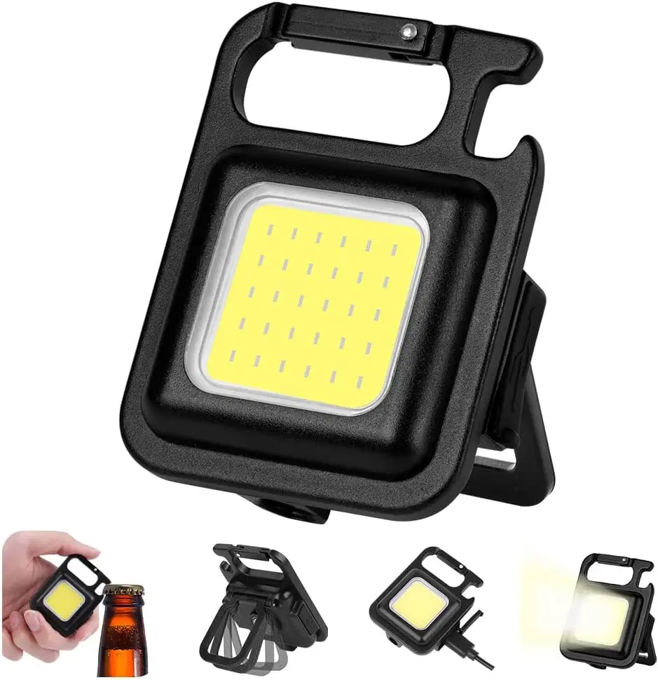 800 Lumen Mini Portable Camping Lamp,COB Rechargeable Work Light,  Keychain Waterproof Pocket Light with Bottle Opener and Magnetic Base, for Camping/Emergency/Repair