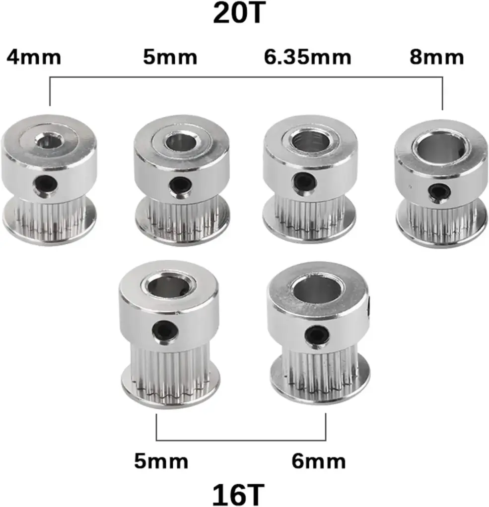 Timing Pulley 20 Teeth GT2 Aluminum Timing Pulley, Bore 4/5/6.35/8mm, Synchronous Wheels Gear Part for Width 6mm 