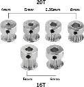 Poulie GT2 à 20 dents en aluminium, avec un alésage au choix de 4, 5, 6,35 ou 8 mm.
