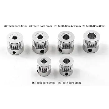 Poulie d’entraînement GT2 à 20 dents – Alésage 4, 5, 6, 6,35 ou 8 mm – Aluminium – pour courroie GT2 ouverte de 10 mm de large