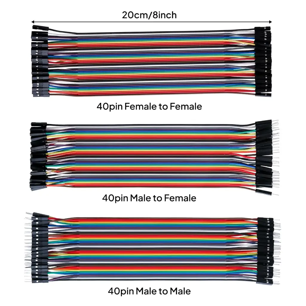 40 câbles Dupont multicolores de nappes | Mâle-Femelle, Mâle-Mâle, Femelle-Femelle | Fils de liaison pour platine d'expérimentation (Breadboard) | Compatible avec les projets Arduino Jumper