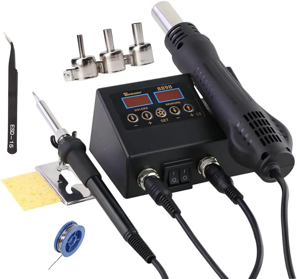Station de soudure 8898 2 en 1 – Fer à souder et pistolet à air chaud – Outils de reprise et réparation