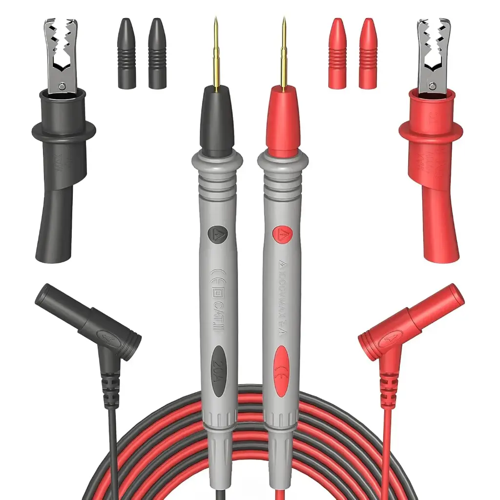 Câbles de test 20 A avec pointes de sonde ultra-affûtées plaquées or – Kit de fils de mesure en silicone pour multimètre et tests automobiles