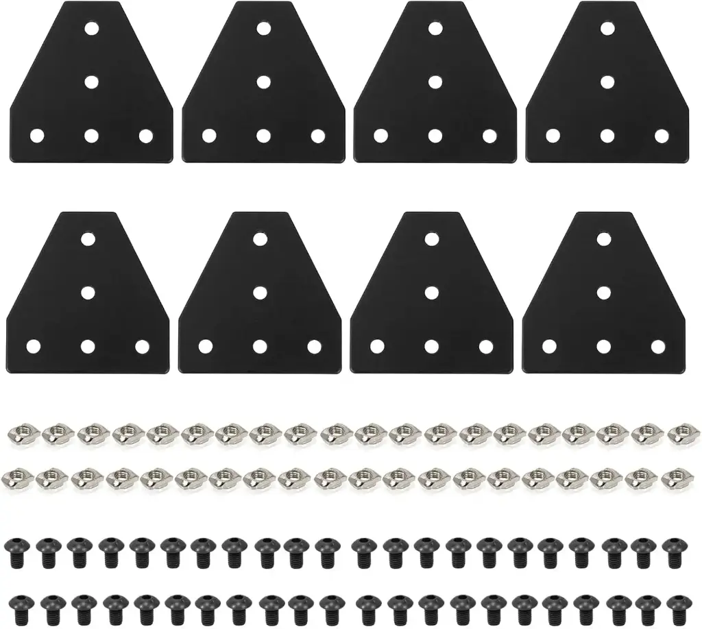 Kit complet connecteurs + plaques de jonction pour profilés aluminium 2020 – Avec 1 clé M3 + écrous en T M5 + 5 vis M5×8 mm à tête cylindrique