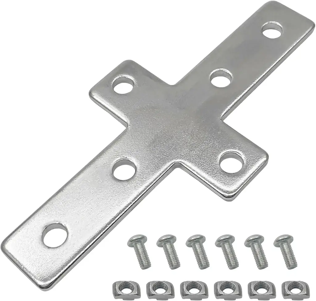 2020 Aluminum Extrusion Profile Connector Cross Shaped Flat Plate Set Included 4PCS Joint Plates, 24Pcs M5 T-Slot Nuts and 24Pcs M5x12mm Screws