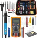 Electric Soldering Iron Set, 60 W Adjustable Temperature Soldering Iron, 25 Pieces with Digital Multimeter, Tips, Soldering Iron Stand, Desoldering Pump, Tweezers, Screwdriver, Soldering Iron Set for