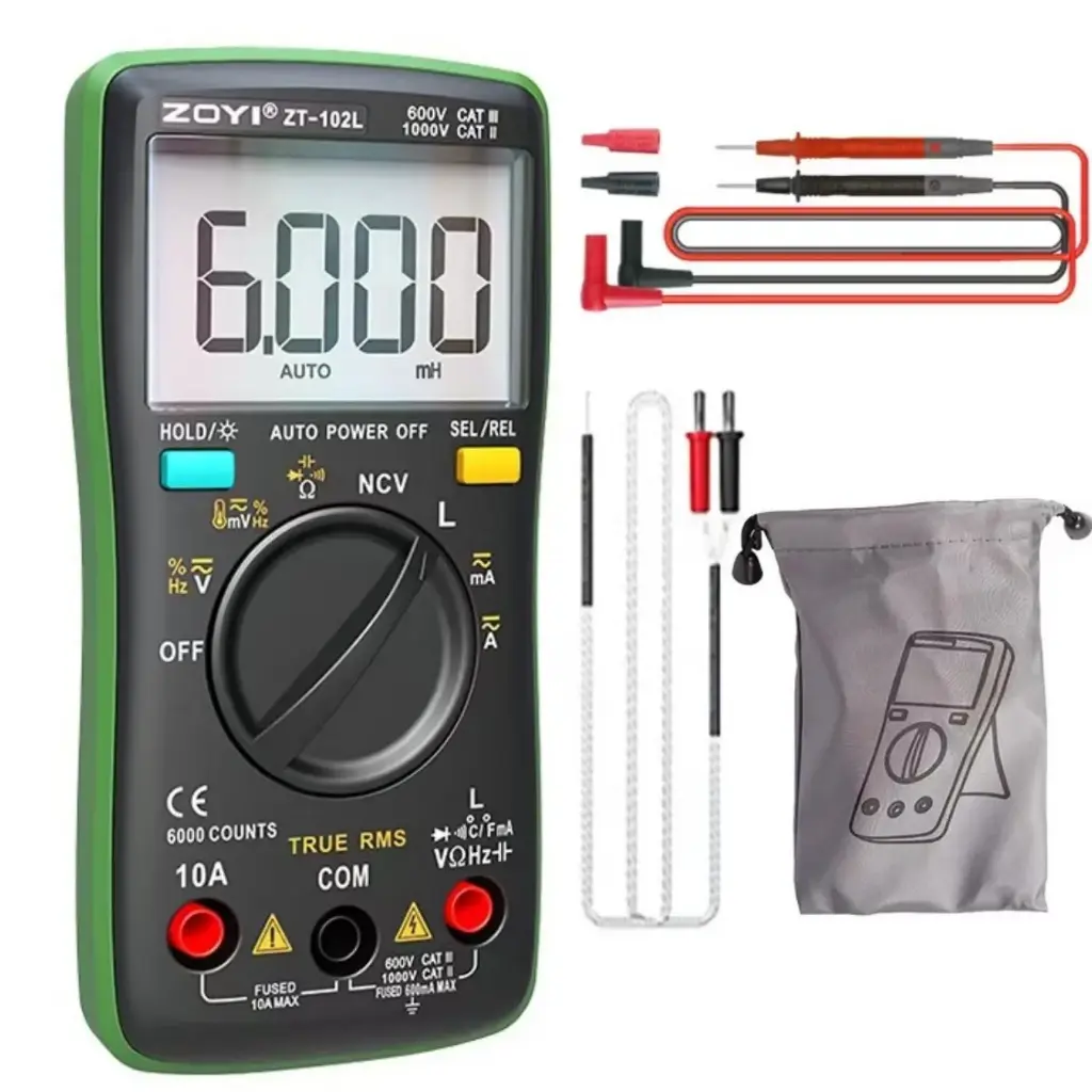 ZT-102L LCR Meter Inductance Tester Digital multimeter TRMS 6000 Counts accurately Measures Inductance Voltmeter Amp Meter ohmmetr Diodes Continuity Duty-Cycle Capacitance for Automotive 