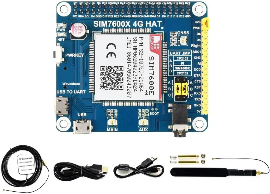 Waveshare 4G/3G/2G/GSM/GPRS/GNSS Hat for Raspberry Pi 4 Jetson Nano Based on SIM7600E-H Supports LTE CAT4 for Downlink Data Transfer 