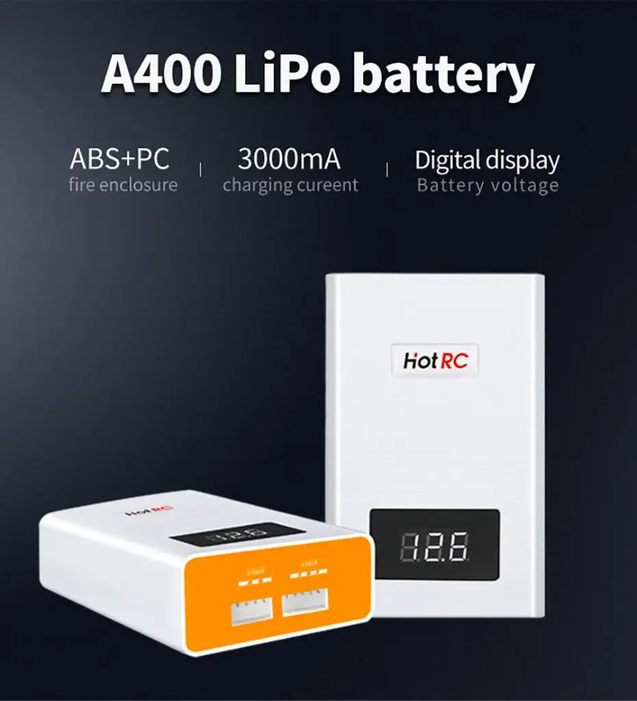 Chargeur d'équilibrage numérique A400 pour batteries LiPo RC 3S/4S 3000 mAh avec écran LED - Charge rapide et déchargeur pour quadricoptères RC