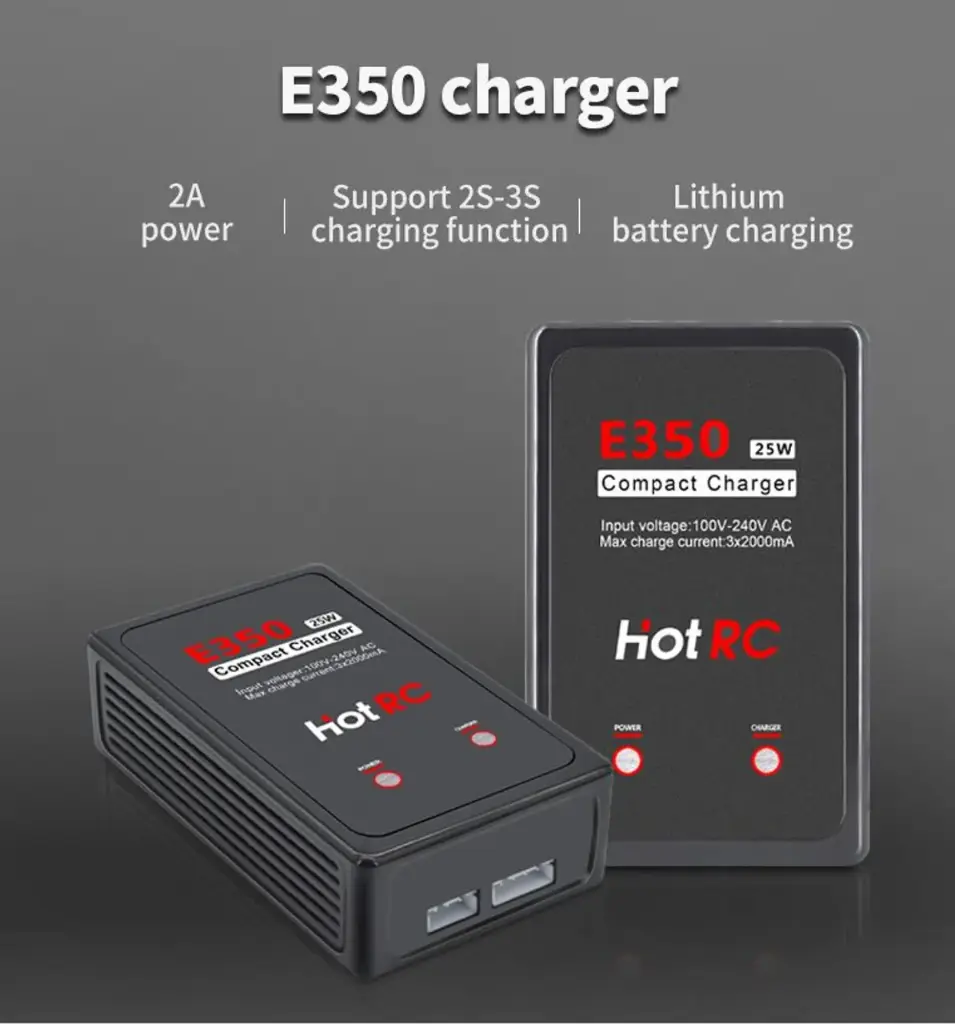 Chargeur de batterie HotRC E350 Pro 7.4V/11.1V LiPo 2S 3S – 25W 2000mA pour batteries RC LiPo et AEG Airsoft**