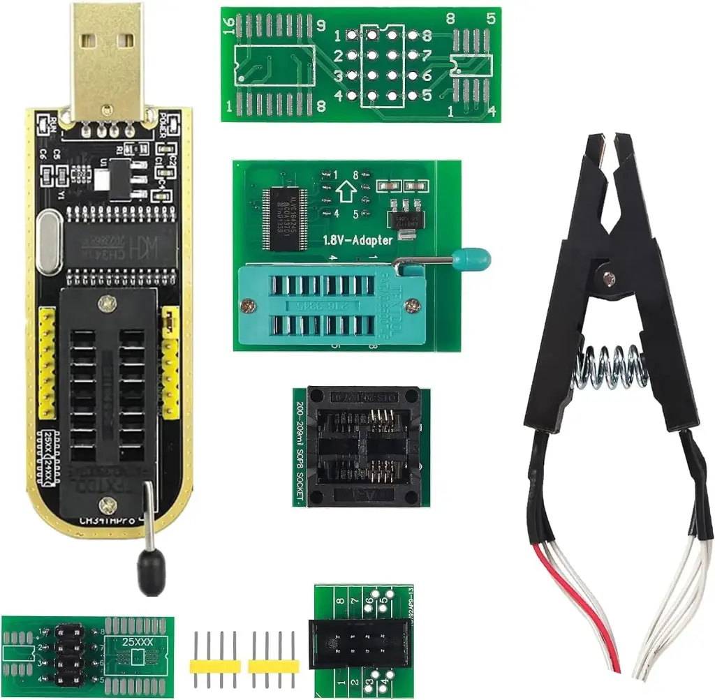 Kit de programmation SOIC8 SOP8 – Pince de test USB pour Flash BIOS EEPROM + Adaptateur 1,8 V + Module de programmation SOIC8