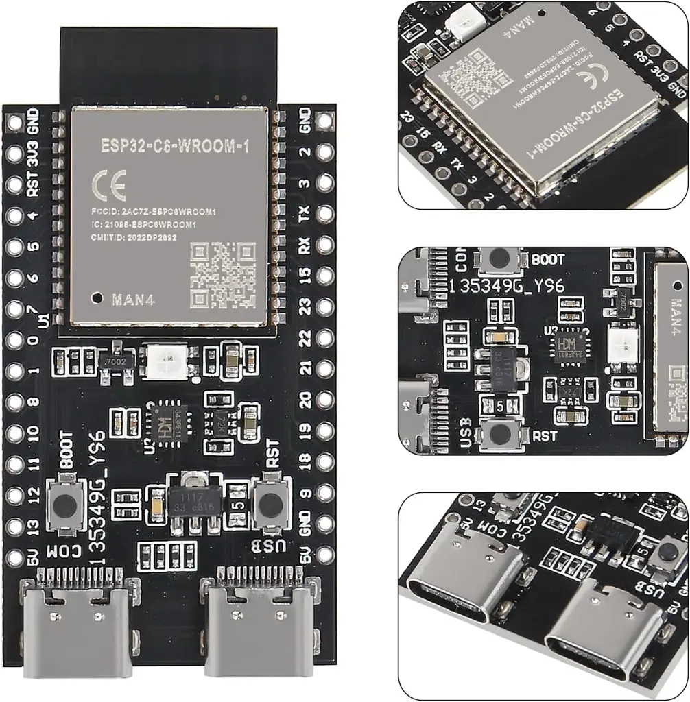 ESP32 ESP32-C6 ESP32 ESP32-C6-WROOM-1-N4 WiFi+Bluetooth Internet of Things Dual Type-C Development Board