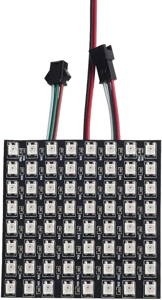 WS2812B, 8×8 64-Pixel, ECO Alloy Wires RGB 5050 SMD Individually Addressable  Flexible Polychrome LED Matrix FPCB