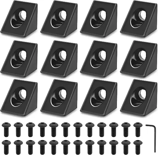 Lot Connecteur d’angle 2 voies noir 2020 + vis M5 + écrous en T + clé Allen – Accessoire T-slot / V-slot pour profilés aluminium