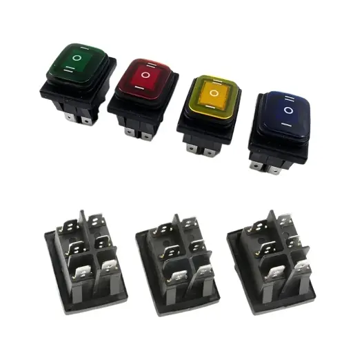 KCD4-203 16A 250VAC 30x22 Waterproof Rocker Switch 6pin DPDT ON Off ON 12V 220V Red Green LED Light Rocker Switch