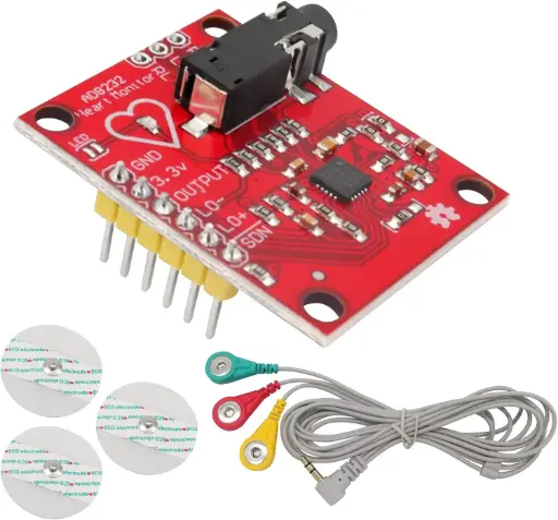 ECG Module AD8232 Heart Pulse Measurement, Heart Rate Sensor Module, ECG Monitoring Sensor Kit for Arduino with Cable