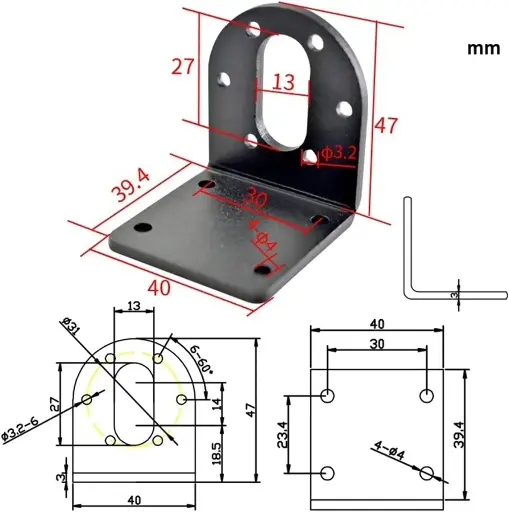 ZGA23RG Geared Motor Mounting Bracket/Support – Robust Metal Holder for Secure Installation