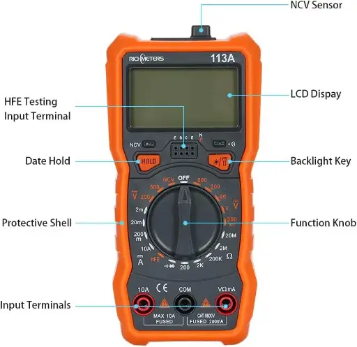 Multimètre numérique RICHMETERS RM113A NCV est un outil compact et polyvalent conçu pour les mesures électriques de base, avec un affichage à 2000 comptes