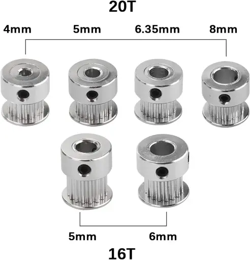 Timing Pulley 20 Teeth GT2 Aluminum Timing Pulley, Bore 4/5/6.35/8mm, Synchronous Wheels Gear Part for Width 6mm 